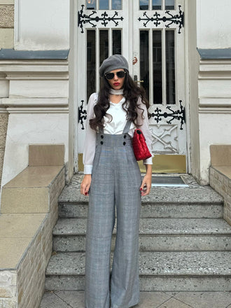 2PCS camicetta  maniche a sbuffo in raso e pantaloni anni '40