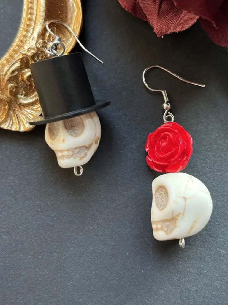 Orecchini vintage con teschio e rosa Halloween