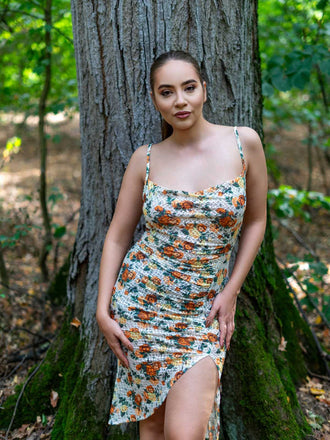 Abito a sirena rose plissettato giallo anni '30