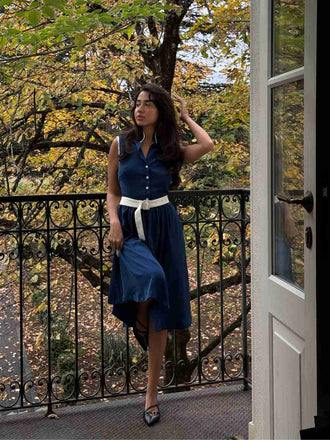 Abito senza maniche con revers blu navy anni '60