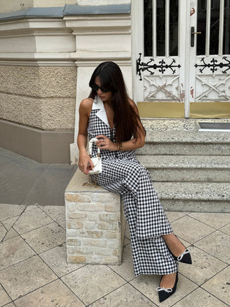 Tuta lunga plaid scollo all'americana nero anni '40