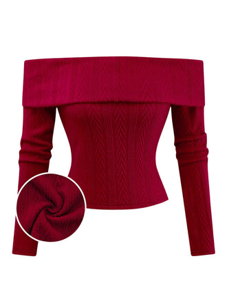 [Prevendita] Maglione a maglia con spalle scoperte rosso anni '50