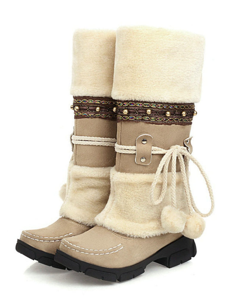 Stivali da neve invernali con pompon in pelliccia sintetica