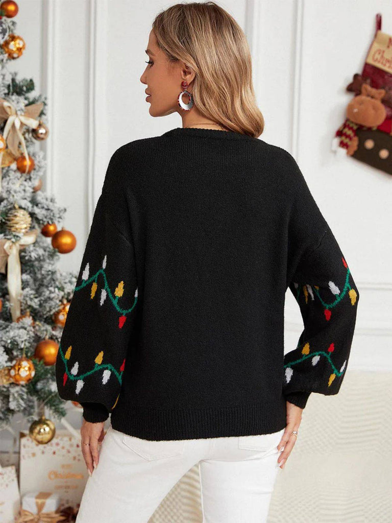 Maglione lavorato a maglia con luci di Natale nero anni '60
