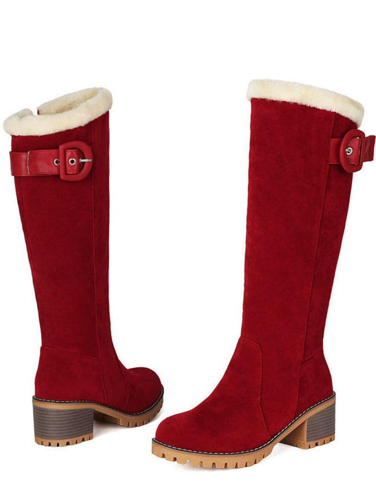Stivali alti fino al ginocchio con fibbia in pelle scamosciata