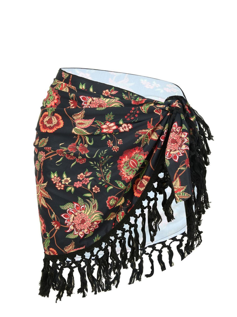 2PCS Costumi intero e copricostume con frange e floreale anni '60