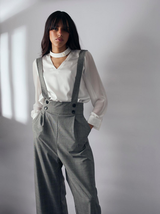 2PCS camicetta  maniche a sbuffo in raso e pantaloni anni '40