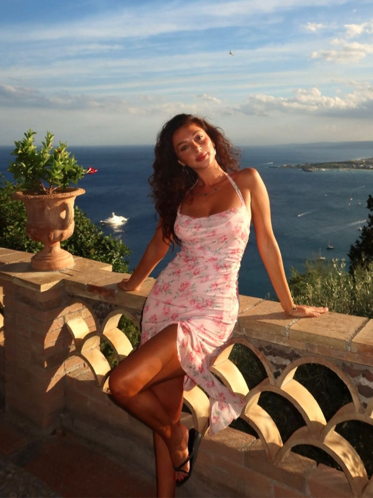 Abito da sirena in rete di seta rosa anni '30