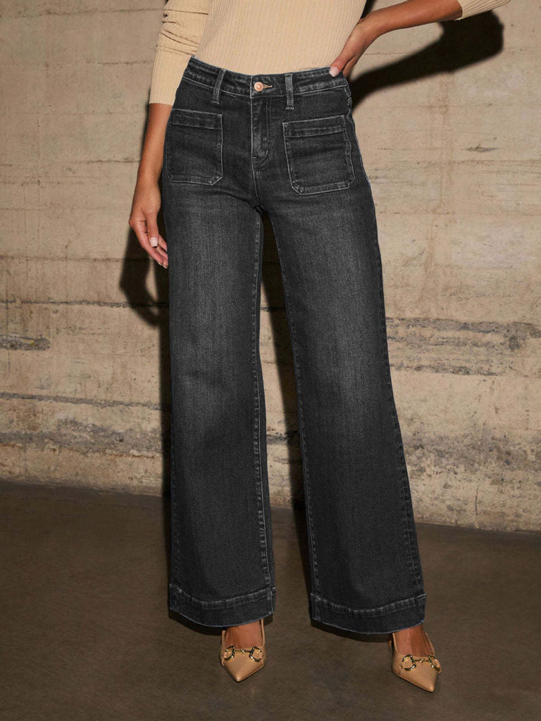 Jeans a vita alta e gamba larga con tasca anni '60