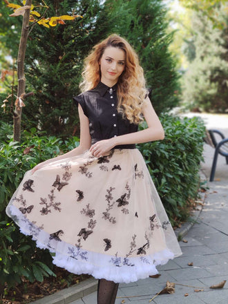 Abito vintage patchwork a farfalla nero anni '50