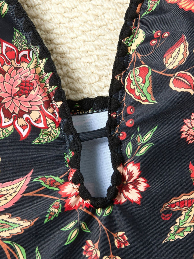 2PCS Costumi intero e copricostume con frange e floreale anni '60