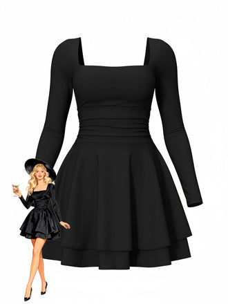 Abito aderente con scollo quadrato e maniche lunghe anni '80