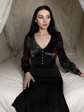 Abito a sirena rosé in velluto nero anni '30