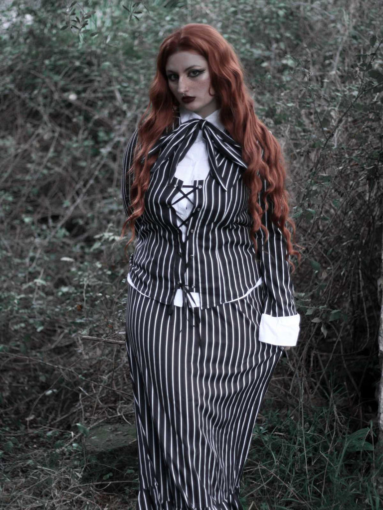 Completo a righe stile Nightmare Before Christmas nero anni '40