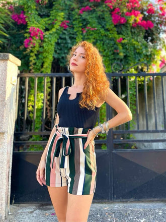 Tuta corta in maglia a righe cintura anni '50