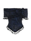 Top in pizzo con spalle scoperte e nappe Halloween blu anni '30