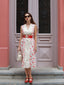 Abito beige e rosso anni '50 con cintura per dipingere le rose