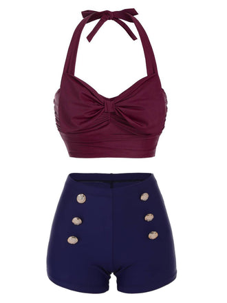 Set bikini con fiocco bordeaux anni '50