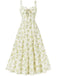 Abito con lacci floreali e spalline larghe anni '40