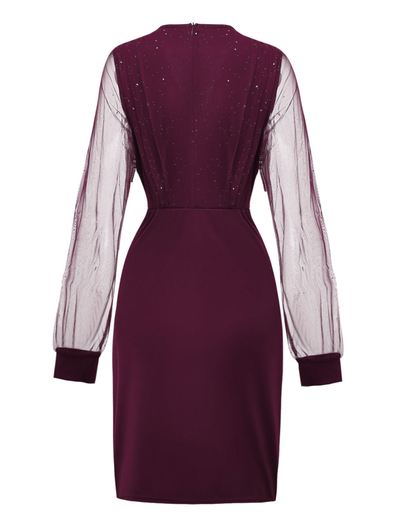 Abito aderente glitter in rete con scollo a V anni '60