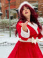 Abito con collo di pelliccia natalizio rosso e bianco anni '50