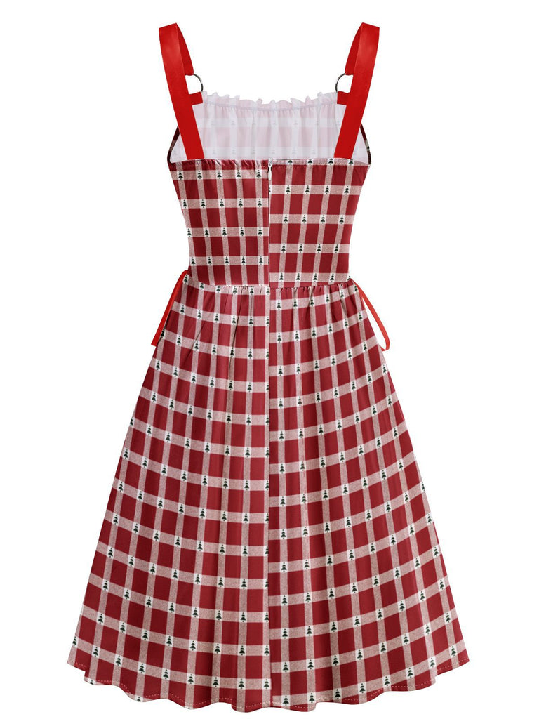 Abito a righe con lacci e bastoncino di zucchero natalizio rosso anni '50