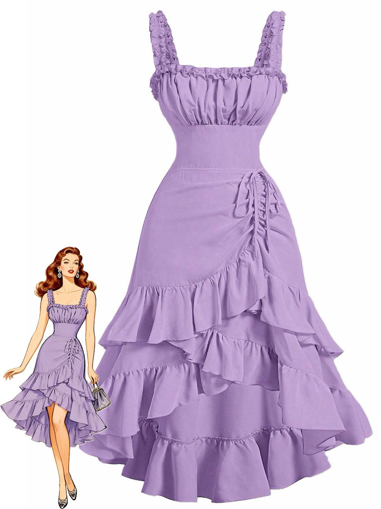 [Prevendita] Abito arricciature e orlo a balze con spalline anni '50