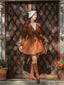 Cappotto aderente con revers in tinta unita marrone anni '50