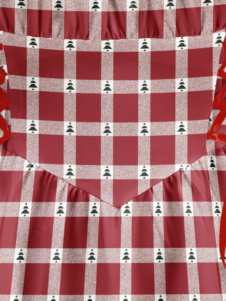 Abito a righe con lacci e bastoncino di zucchero natalizio rosso anni '50