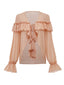 Blusa boho tinta unita con volant a cascata anni '70