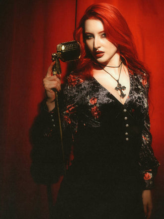 Abito a sirena rosé in velluto nero anni '30