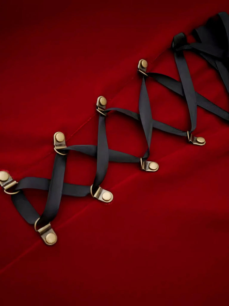 Abito da Babbo Natale in peluche con lacci e spalline rosso anni '70