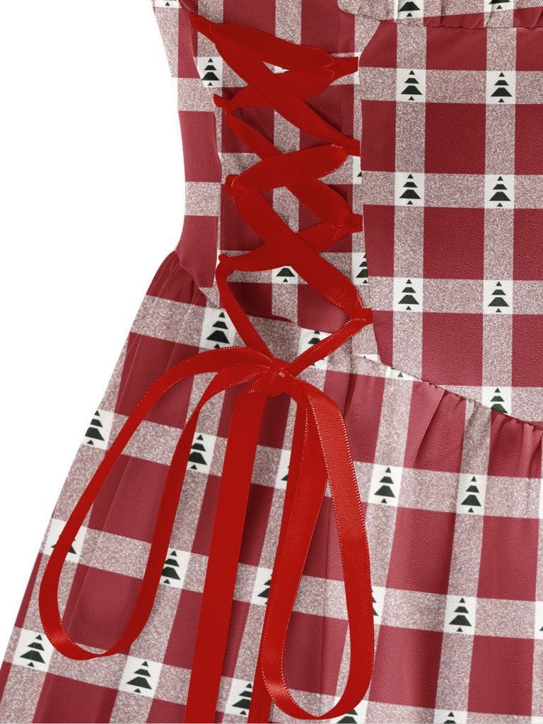 Abito a righe con lacci e bastoncino di zucchero natalizio rosso anni '50