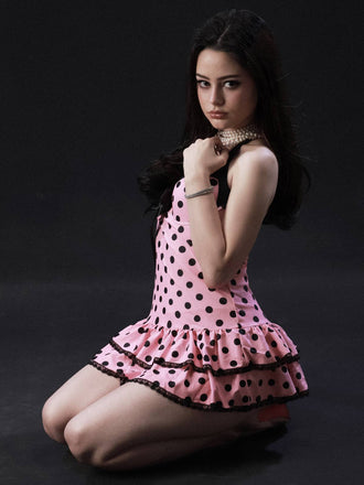 Costumi intero fiocco a pois rosa anni '40