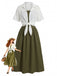 Completo 2 Pezzi Abito Midi Smock a Bretelle e Camicia Corta Anni '50