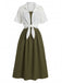 Completo 2 Pezzi Abito Midi Smock a Bretelle e Camicia Corta Anni '50