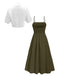 Completo 2 Pezzi Abito Midi Smock a Bretelle e Camicia Corta Anni '50