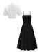 Completo 2 Pezzi Abito Midi Smock a Bretelle e Camicia Corta Anni '50