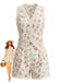 Completo 2 Pezzi Top Floreale Patchwork Pizzo e Shorts Beige Anni '40