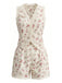 Completo 2 Pezzi Top Floreale Patchwork Pizzo e Shorts Beige Anni '40