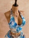 Set 2 Pezzi Top Halter Arricciato Stampa Marmo Blu con Gonna Anni '70 5