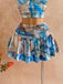 Set 2 Pezzi Top Halter Arricciato Stampa Marmo Blu con Gonna Anni '70 8