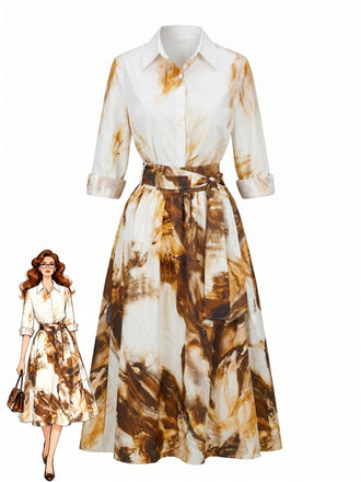 Completo 2 Pezzi Blusa Stampa Vintage e Gonna Cachi Anni '40