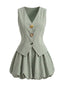 2PCS Gilet Azzurro Anni '50 con Scollo a V e Gonna a Palloncino