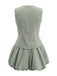 Completo 2 Pezzi Gilet Scollo a V e Gonna a Palloncino Azzurro Anni '50