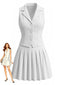 2PCS Gilet Bianco Anni '40 Senza Maniche con Scollo a V e Gonna Plissettata