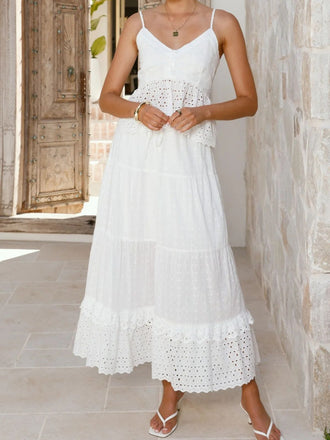Gonna 2PCS White Cotton Bohémien Camisole Top & in Pizzo Anni '70 2