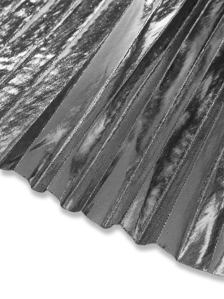 2PCS Costumi intero e copricostume plissettati metallizzati anni '80