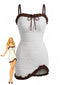 2PCS Costumi Aderente Bianco Anni '60 Testurizzato con Volant e Pizzo