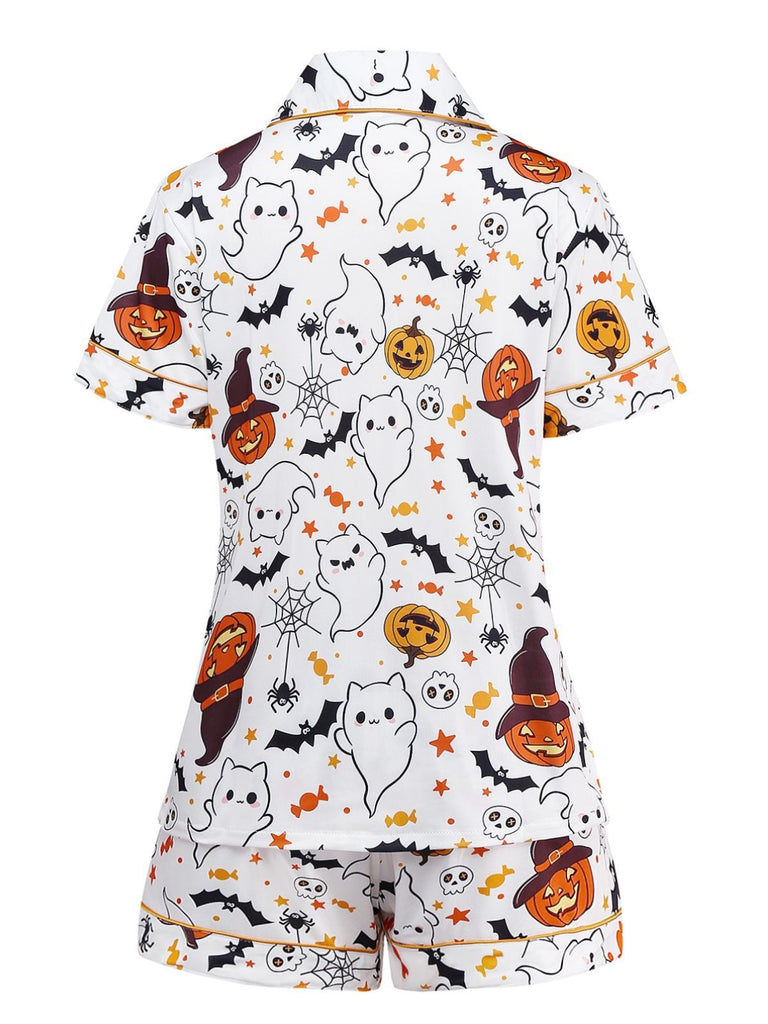 Pigiama con collare dentellato Halloween bianco anni '50